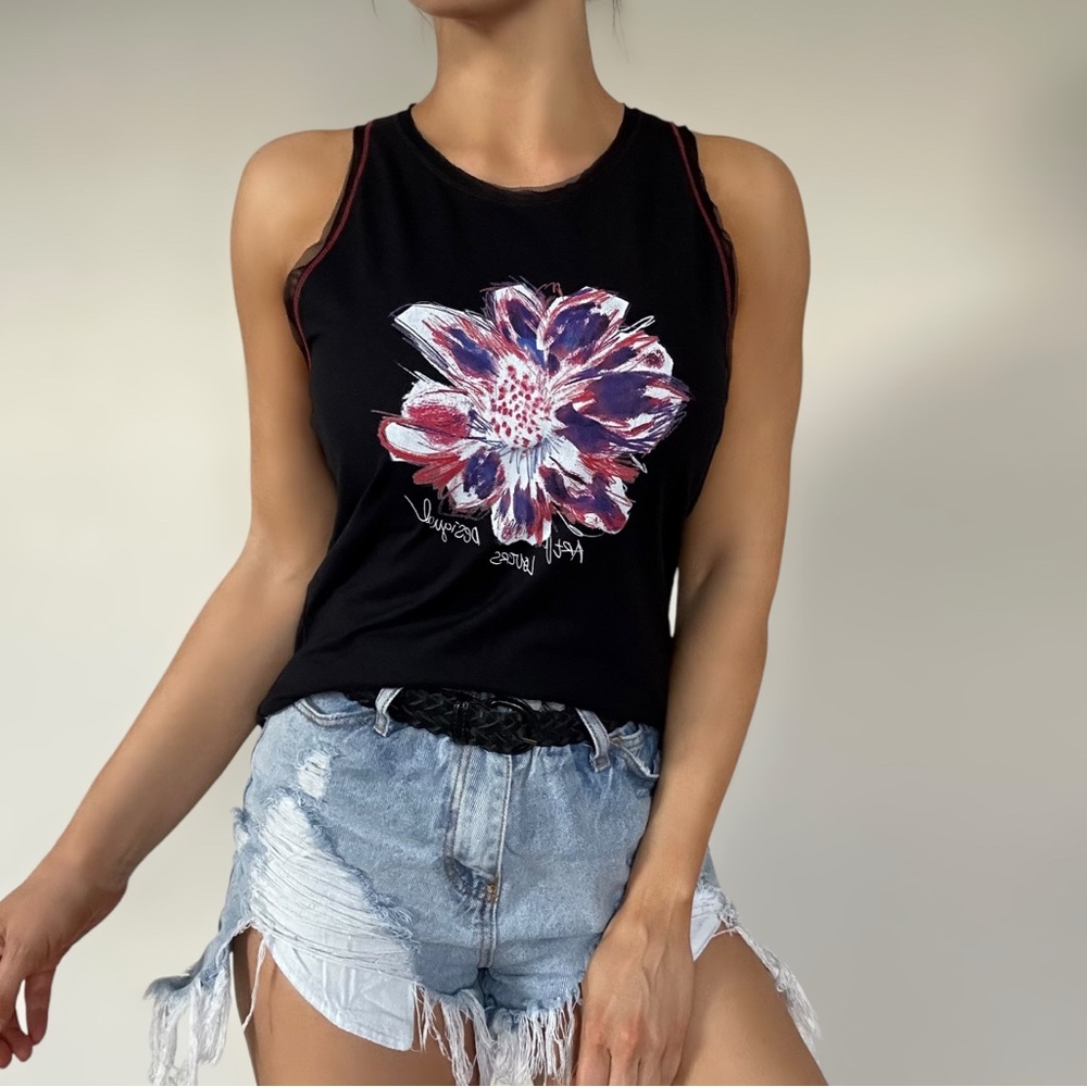 Floral Black Tank Top